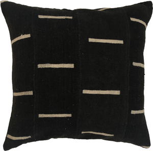Mudcloth Cream Lines on Black Pillow Cover